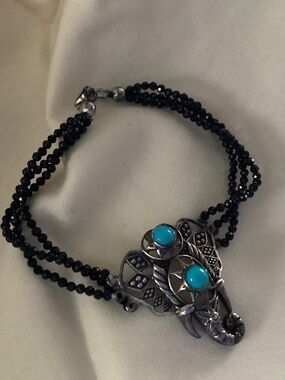 ELEPHANT STERLING N GEMSTONE BRACELET SLEEPING BEAUTY TURQUOISE